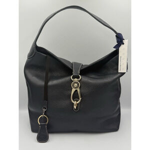 Dooney & Bourke Logo Lock Shoulder Bag Pebbled Leather Navy Blue NWT